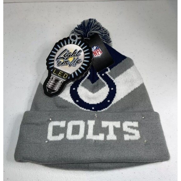 NFL Indianapolis Colts L.E.D. Light Up Winter Pom Pom Hat New Snow Beanie NEW!! - Picture 1 of 5